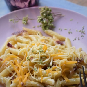 Pastas con jamón ibérico de Jamones Carvajal en Jabugo.