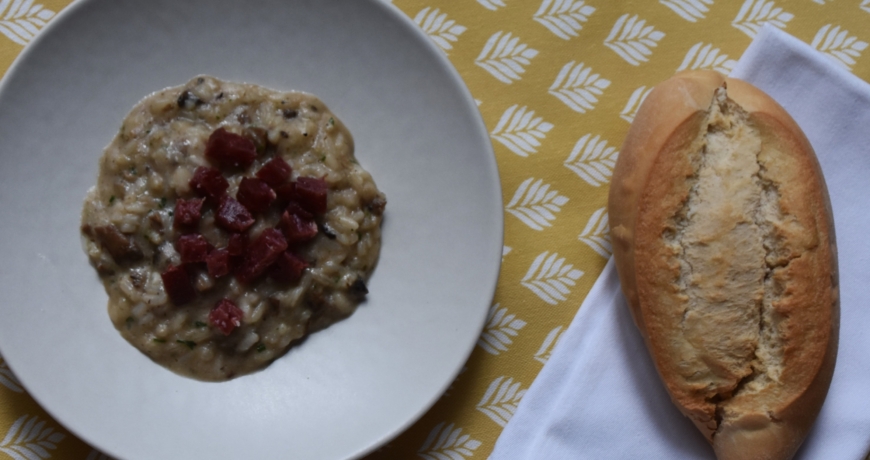 risotto de salchichón ibérico y setas